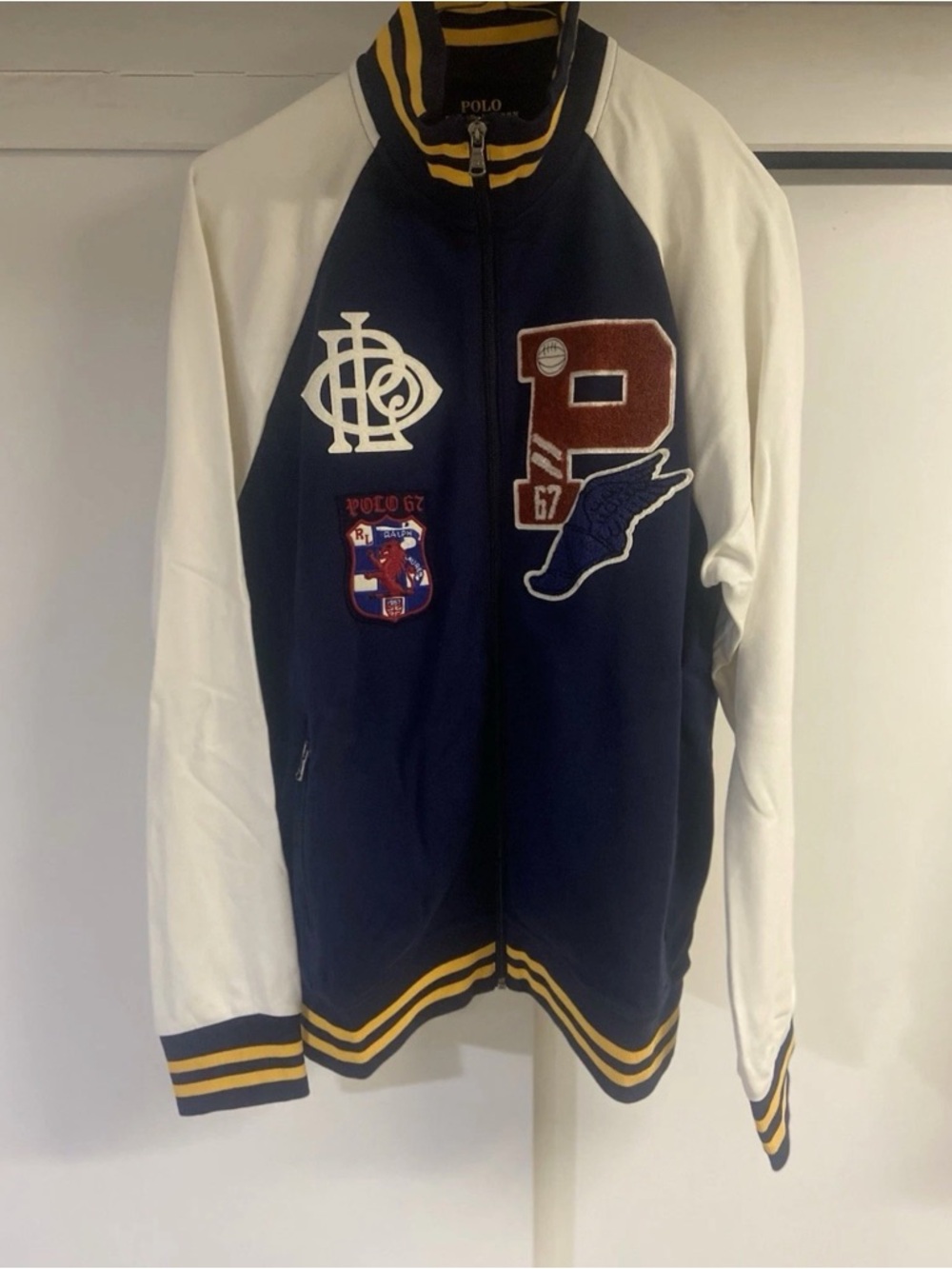 Polo by Ralph Lauren Navy, White & Yellow Varsity Zip Jacket